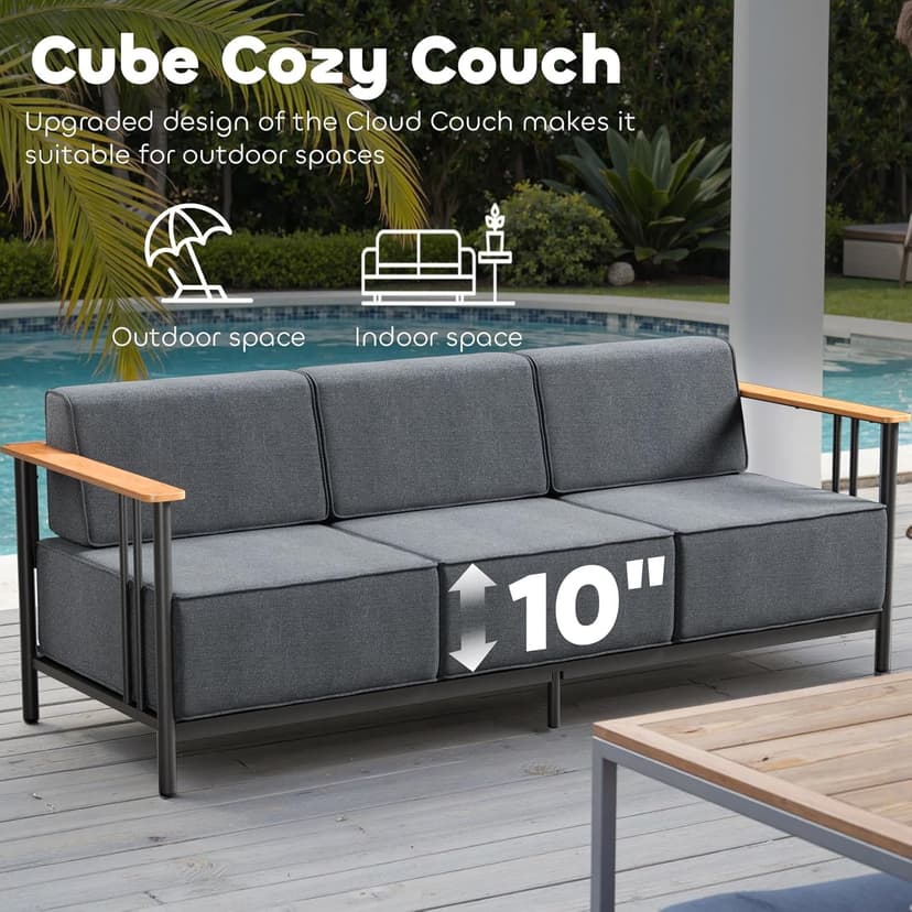Luxury Outdoor Furniture Set with Swivel Chairs, 7 PCS Patio Furniture Set with Extra Thick Cushions, Suitable for Porch, Balcony, Deck, Patio, Yard, Poolside, Black/Grey