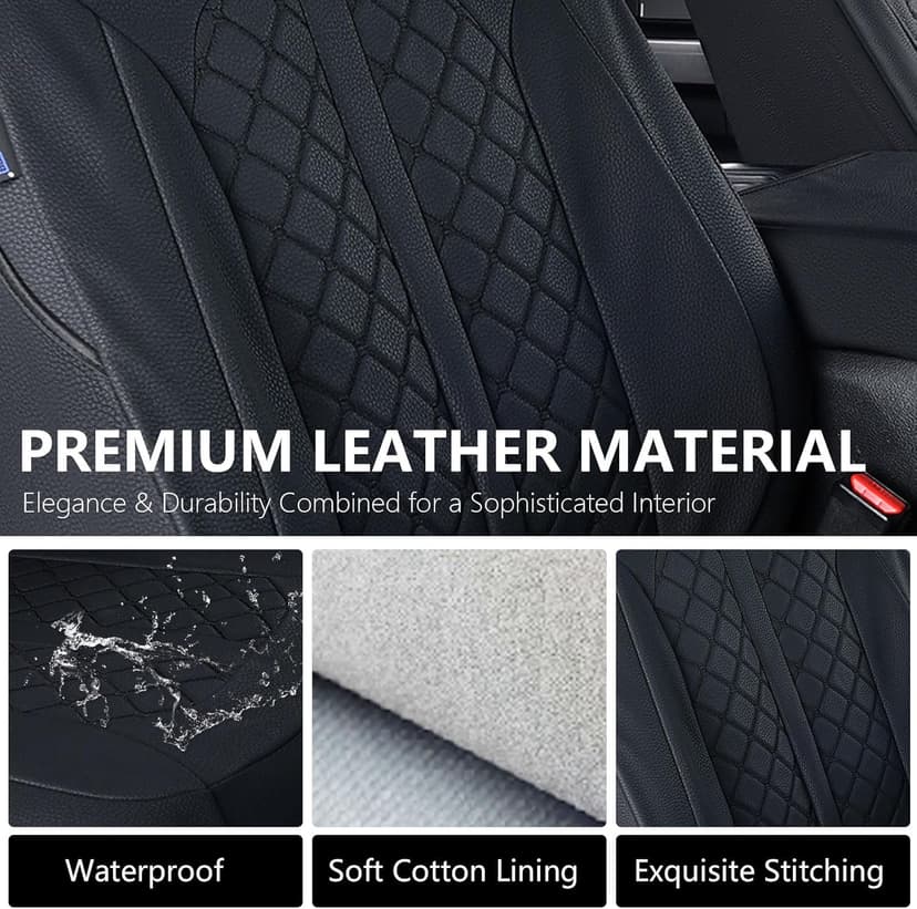 Truckiipa F150 Seat Covers Full Set Leather Waterproof Car Seat Cover Seat Protector Custom Fit for 2015-2024 Ford F150 SuperCrew, 2017-2024 F250 F350 F450 Super Duty Crew Cab, Full Set, Black