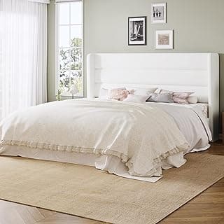 Allewie Queen Size Platform Bed Frame with Velvet Upholstered Wingback Headboard, No Box Spring Needed, Under Bed Storage Space, Strong Wooden Slats, Modern Mattress Foundation, Easy Assembly, White
