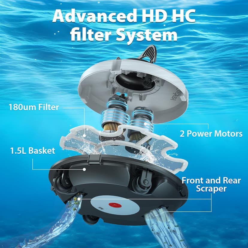 S100 Cordless Robot Pool Cleaner, Last 130Min, 18° Slope Angle, Automatic Pool Vacuum for Above Ground Pools, Self-Parking Pool Cleaner with Filter Basket, Pool Robot Up to 1100 sq.ft