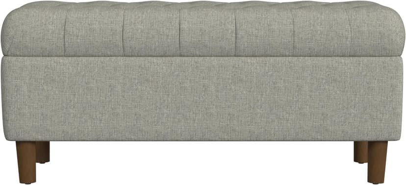 HomePop Home Decor | Tufted Ainsley Button Storage Ottoman Bench with Hinged Lid | Ottoman Bench with Storage for Living Room & Bedroom,Gray Woven