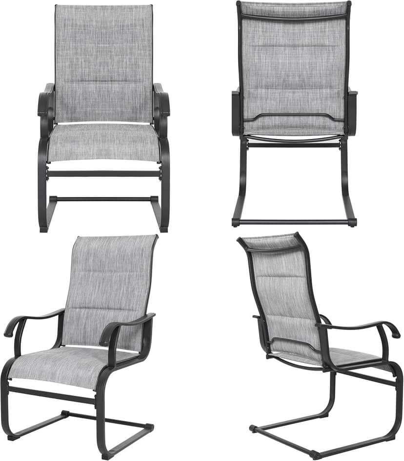 NUU GARDEN Patio Dining Chairs Set of 4, All Weather Outdoor Padded Textilene Patio Chairs, Breathable Spring Motion Textile High Back Outdoor Dining Chairs for Backyard, Lawn, Deck, Grey