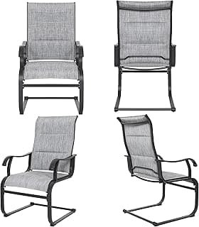 NUU GARDEN Patio Dining Chairs Set of 4, All Weather Outdoor Padded Textilene Patio Chairs, Breathable Spring Motion Textile High Back Outdoor Dining Chairs for Backyard, Lawn, Deck, Grey