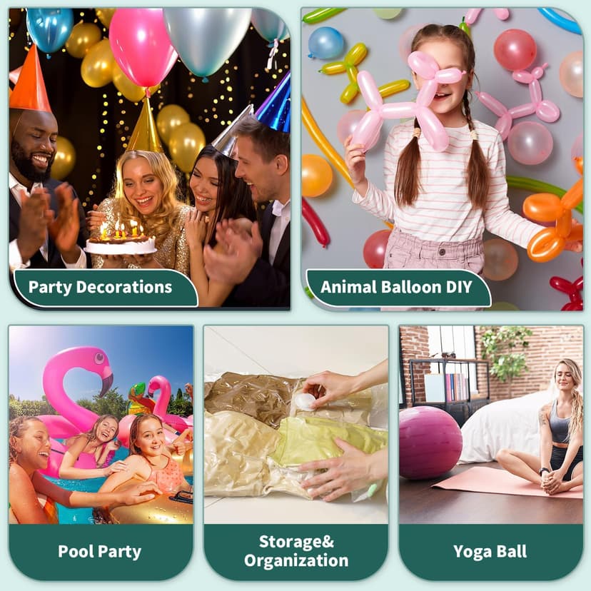 Balloon Pump 3-in-1 Electric Air Pump for All Balloons& Inflatables, Triple Inflating Ports for Latex 260q Foil Mylar Balloon Inflation, Quick-Fill Inflator Deflator for Pool Floats Air Beds