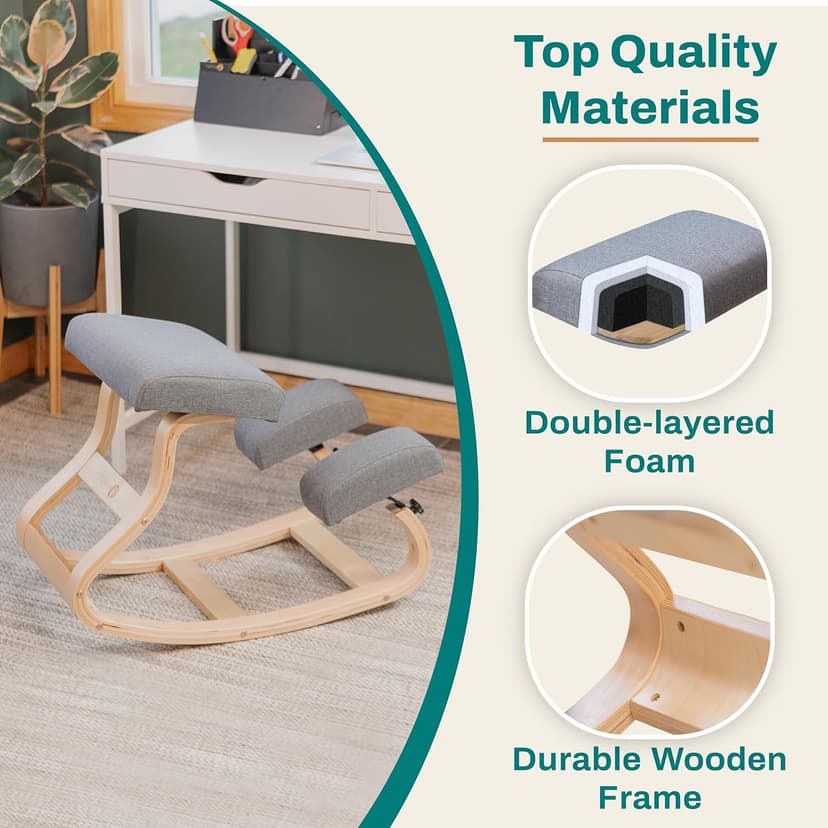 Ergonomic Kneeling Chair with 2 Knee Pads - Adjustable Height Rocking Knee Chair or for Posture for Home Office Gift Woman - Angled Kneeling Stool