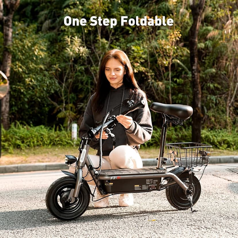 iScooter Electric Scooter with Seat, 37/21 Miles Long Range & 28/19/15.6 MPH Top Speed, 14"/12"/10" Pneumatic Tire, Height Adjustable Seat & Handlebar, Dual Suspensions Commuting Scooter with Basket