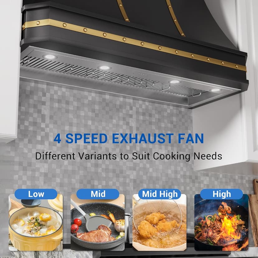 CT Copper Tailor Built-in Range Hood Insert Vent 48 Inch, 1150 CFM with 4-Speed Fan, LED Light, Dishwasher-safe Baffle Filter,Stainless Steel