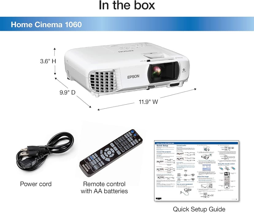 Epson Home Cinema 1060 Full HD 1080p 3,100 Lumens Color Brightness (Color Light Output) 3,100 Lumens White Brightness (White Light Output) 2x Hdmi (1x Mhl) Built-in Speakers 3lcd Projector