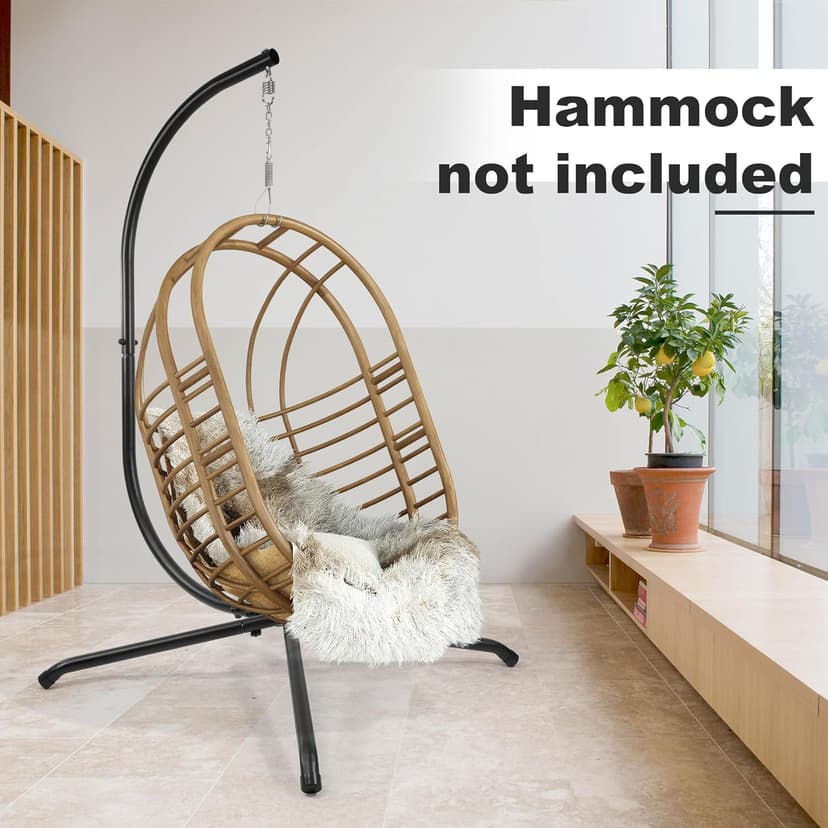 Hammock Swing Stand, C-Stand for Hanging Hammock Chairs with Buckle and Spring Hook, 400 Pound Capacity, Steel Stand Only, Outdoor Indoor Bedroom Patio Garden Balcony - Black