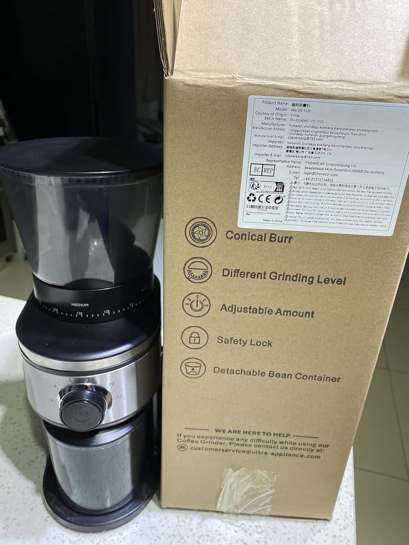 Burr Coffee Grinder, Electric Conical Coffee Bean Grinder With 30 Adjustable Grind Settings For 2-12 Cups, Sliver & Black