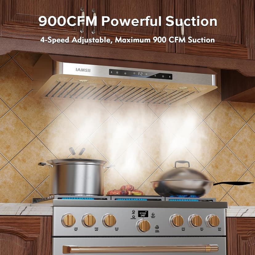 Under Cabinet Range Hood 30 Inch,900 CFM Stainless Steel Kitchen Stove Vent Hood with 4 Speed Exhaust Fan Gesture Sensing/Touch/Remote Control