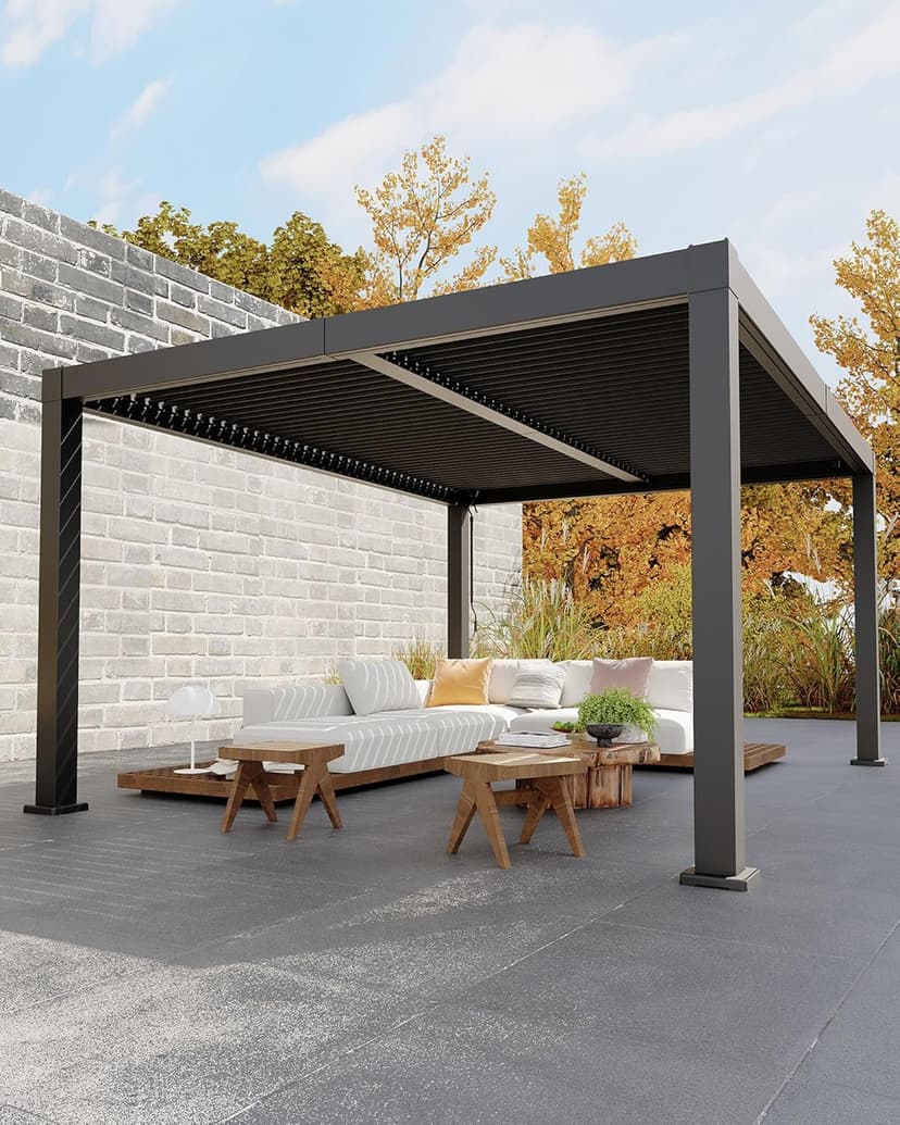 All-Aluminum Louvered Pergola 12' x 16', Outdoor Pergola with Adjustable Louvered Roof, Reinforced Aluminum Frame, Integrated Drainage System, Hardtop Gazebo for Patio, Deck, Gray