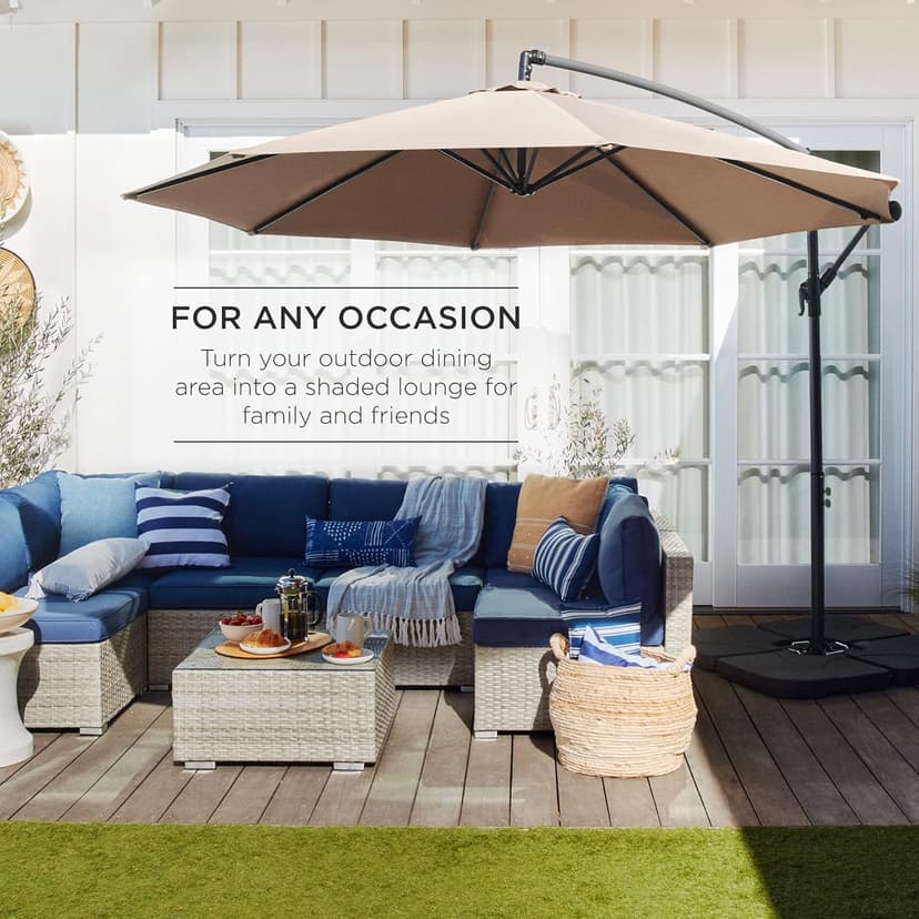Best Choice Products 10ft Offset Hanging Market Patio Umbrella w/Easy Tilt Adjustment, Polyester Shade, 8 Ribs for Backyard, Poolside, Lawn and Garden