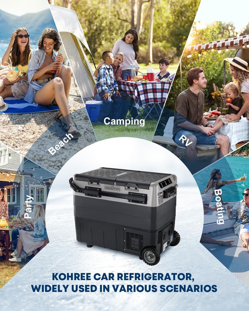 Kohree 12V Car Refrigerator, 53 Quart (50L) Portable Refrigerator, Dual Zone -4℉-68℉ Car Fridge Portable Freezer 12/24V DC and 100-240V AC for RV, Camping,Travel