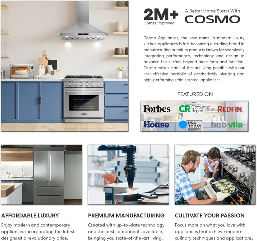 COSMO F965 36 in. Stellar Collection 3.8 cu. ft. Dual Fuel Range, 5 Sealed Burners, 8 Function Convection Oven in Stainless Steel
