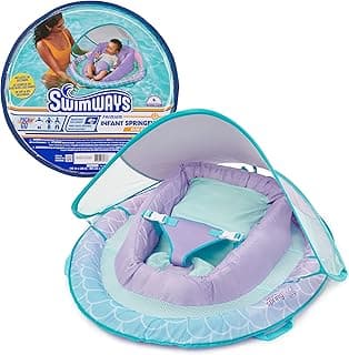 Swimways Infant Spring Float, Baby Pool Float with Canopy & UPF Protection, Swimming Pool Accessories for Kids 3-9 Months, Mermaid
