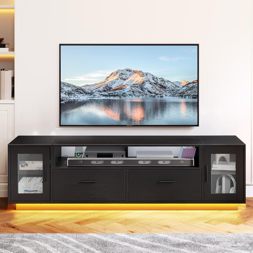 YITAHOME TV Stands for Living Room, Modern TV Stand for 65/70 inch TV, LED TV Entertainment Center with Storage & Power Outlets, TV Console Cabinet, Black