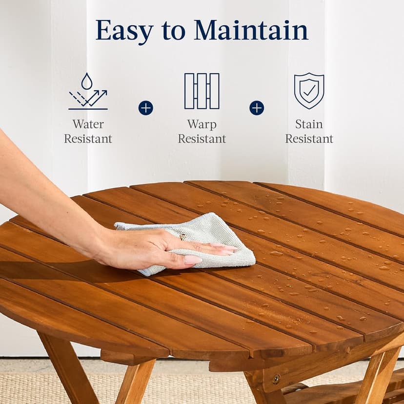 Best Choice Products 3-Piece Acacia Wood Bistro Set, Folding Patio Furniture for Backyard, Balcony, Deck w/ 2 Chairs, Round Coffee Table, Teak Finish - Natural