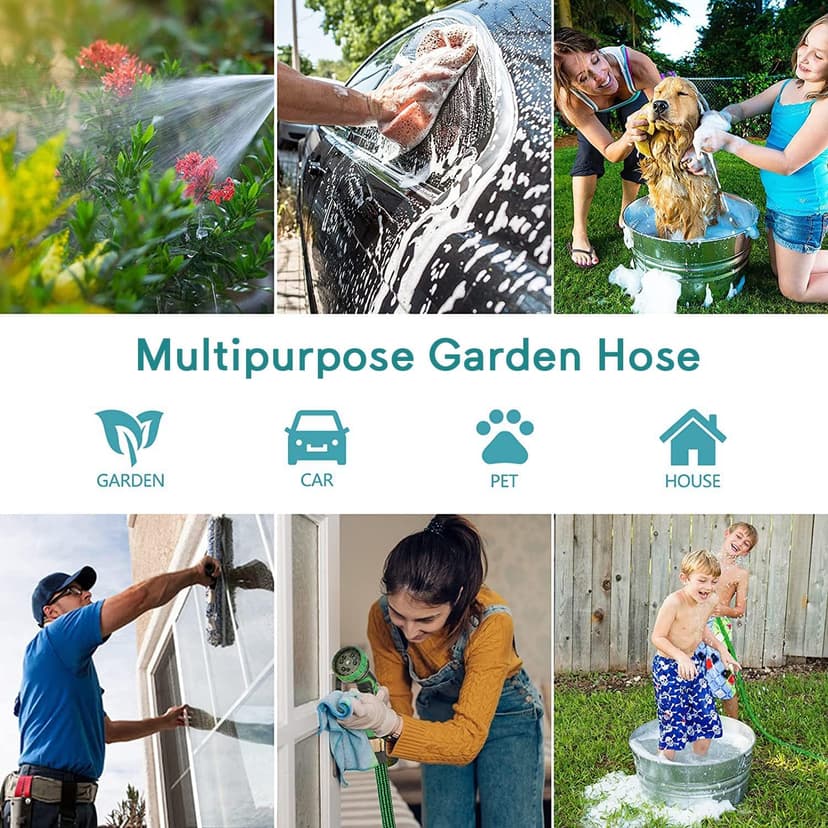 100 ft Expandable Garden Hose - 2025 New No Kink Flexible Water Hose 100ft with 10 Pattern Spray Nozzle, 3/4 Solid Brass Connectors, Retractable Latex Core - Lightweight Expanding Hose