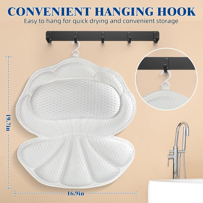 Bath Pillows for Tub, Afitton Luxury Bath Pillow Bathtub Pillow Headrest Neck and Back Support - with 4D Air Mesh Fabric & 6 Powerful Suction Cups, Ergonomic Bath Accessories Spa Gifts for Women Men