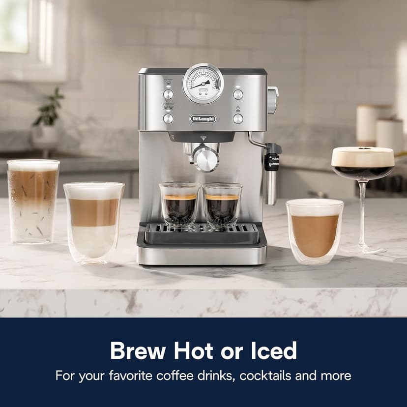 De’Longhi Linea Classic Espresso Machine with Milk Frother, 15-Bar Pump & Temperature Control - Barista Coffee Maker Kit for Espresso, Latte, Cappuccino & Iced Coffee - Italian Stainless Steel Design