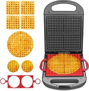 Multi Shapes Waffle Iron Combo - Mini, American Classic, Belgian & Chaffle Maker, 2 Silicone Molds, Graphite