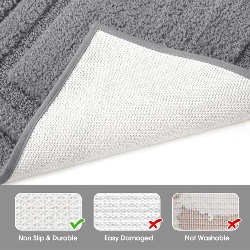 HOMEIDEAS Bathroom Rugs Sets 3 Piece, Super Soft and Absorbent Non Slip Microfiber Toilet Bath Mat with U-Shaped (Grey)