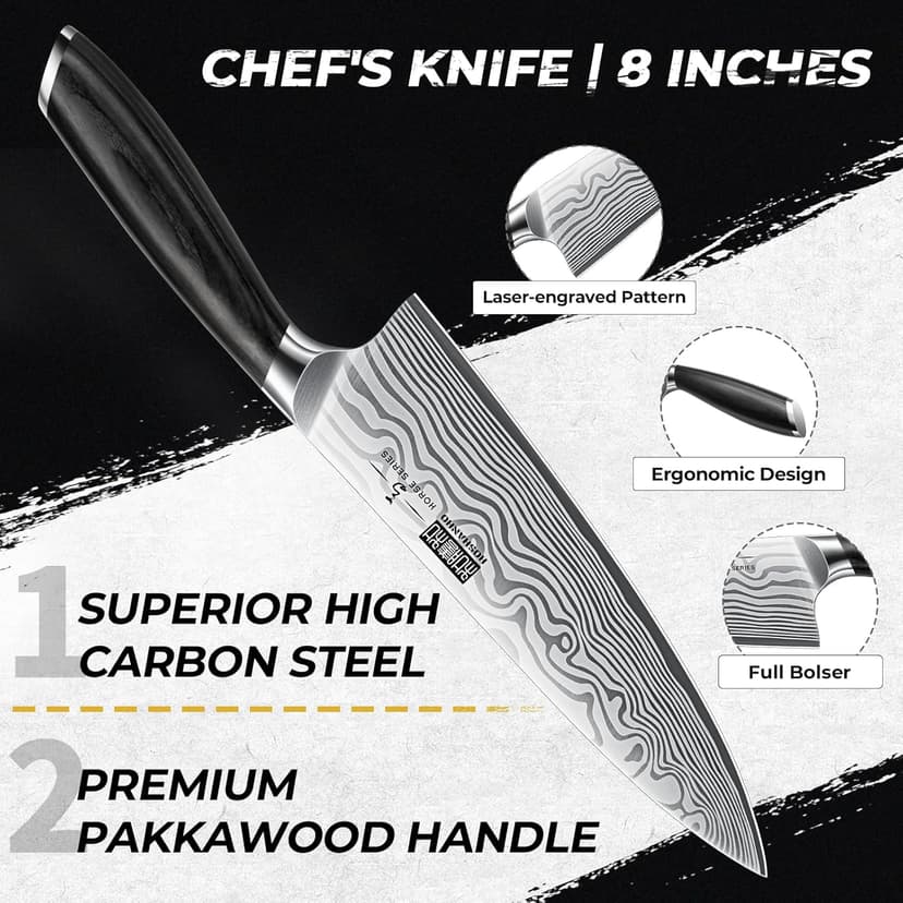 5 Pieces Knife Set, Professional Powder Steel Chef Knife Set, Ultra Sharp Japanese Kitchen Knives Set with Ergonomic Pakkawood Handle