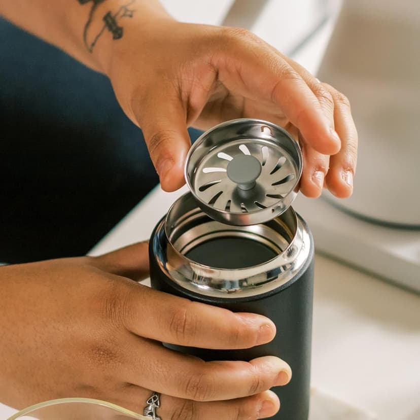 Fellow 12 oz Carter Move Travel Mug - Vacuum-Insulated Stainless Steel Travel Coffee Mug - Coffee Tumbler with Ceramic Interior and Splash Guard - Matte Black