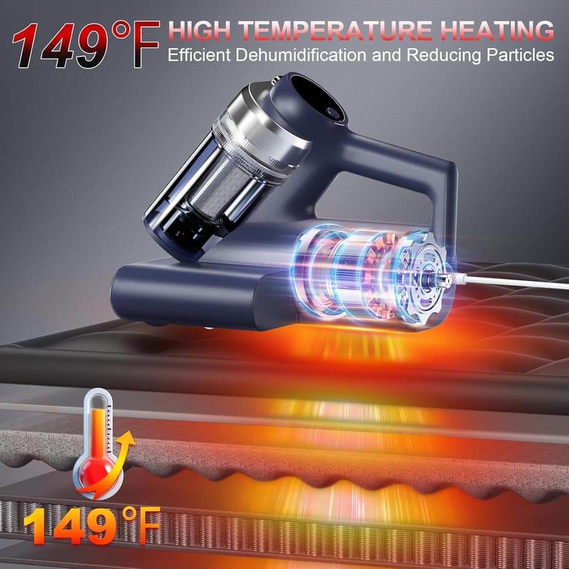 Mattress Vacuum Bed Vacuum Cleaner with 253.7nm UV-C Light, 600W & 16Kpa Strong Suction,33000 RPM/Min Tapping, HEPA Filter,149℉ Heat & Ultrasonic & Anion for Bed and Pet