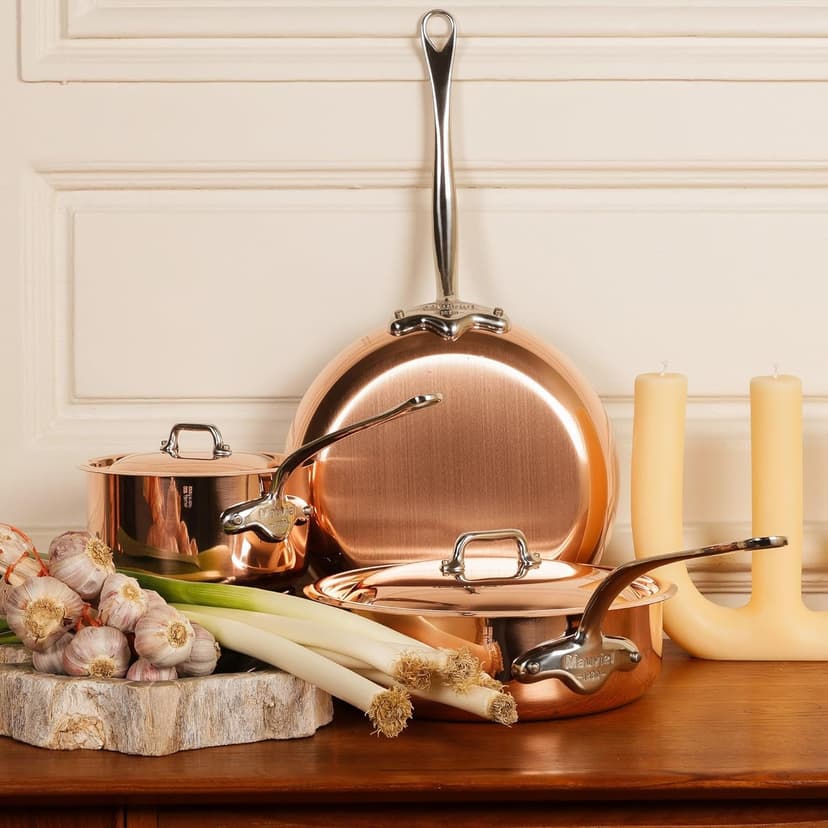 Mauviel M'Heritage 150 S 1.5mm Polished Copper & Stainless Steel 14-Piece Cookware Set With Cast Stainless Steel Handles And Curved Lid, Made In France