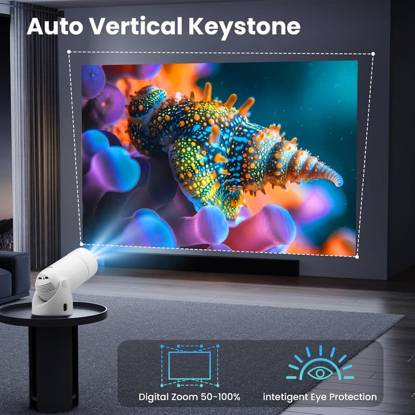 Mini Projector with WiFi & Bluetooth,2025 Upgraded Fireproof 1080P Supported 300Lumen Portable Projector for Camping Gaming,200" Display Phone Projector for iPhone/Android/TV Stick