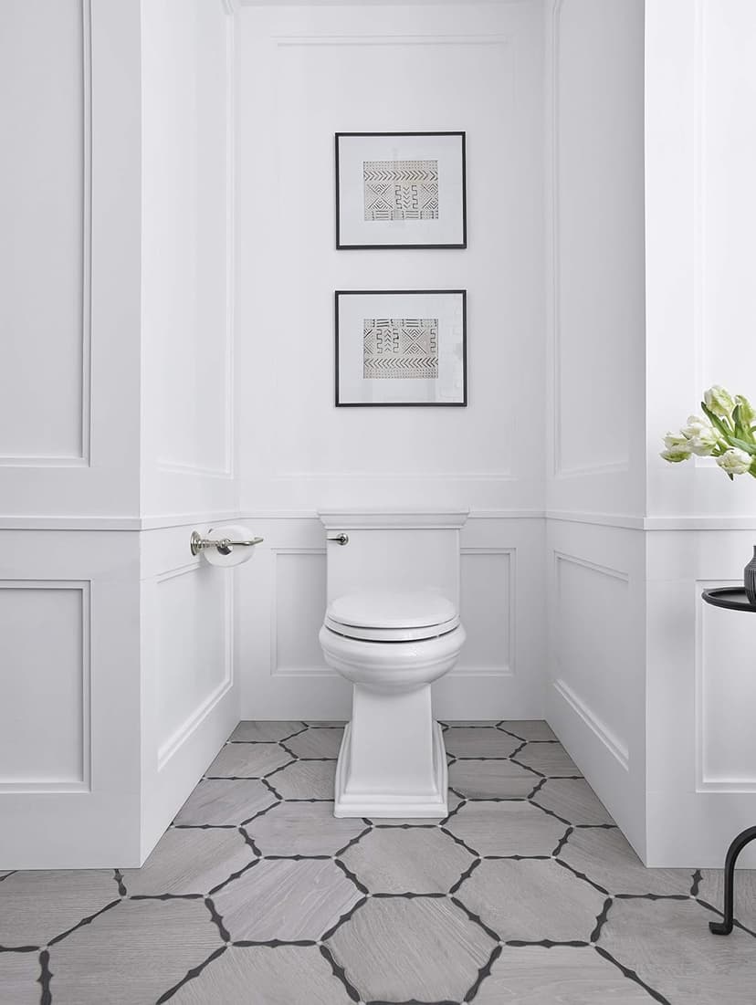 KOHLER K-6428-0 Memoirs Stately Comfort Height Skirted One-Piece Compact Elongated 1.28 GPF Toilet with AquaPiston Flush Technology and Left-Hand Trip Lever, White