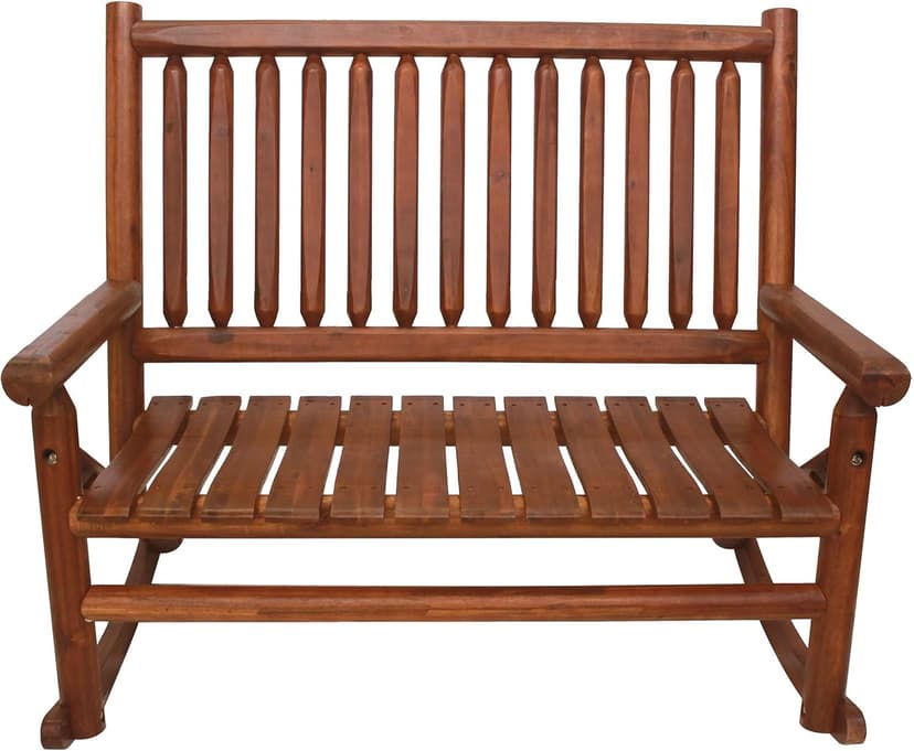 Leigh Country Double Porch Rocking Chair with Curved Seat Slats, Wide Seat, and Stained Finish for Lawn, Garden, and Patio Spaces, Honey