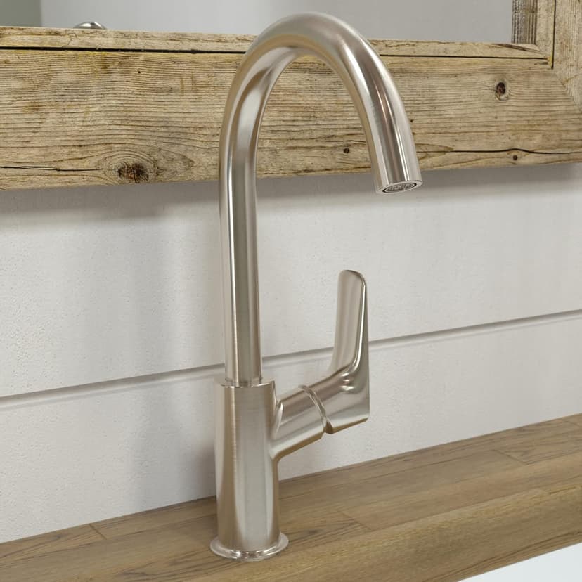 hansgrohe Logis Modern Low Flow Water Saving 1-Handle 1 12-inch Tall Bathroom Sink Faucet in Brushed Nickel, 71130821