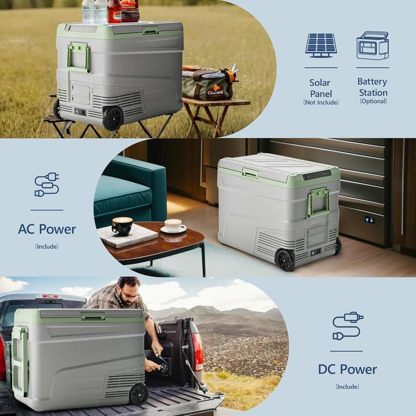 EUHOMY 12 Volt Refrigerator, 58QT Electric Cooler Usable Battery, Car Refrigerator 0℉~68℉, 12V Fridge 12/24V DC 110-240V AC, Portable Freezer with Wheels for Camping, Travel, Truck, Outdoor