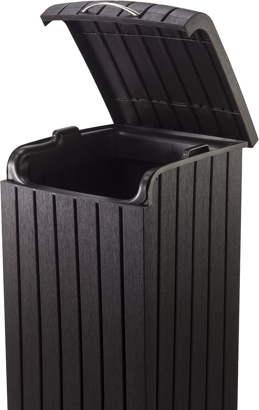 Keter Copenhagen 32 Gallon Resin Large Trash Can with Lid for Patio and Outdoor Kitchen, Brown