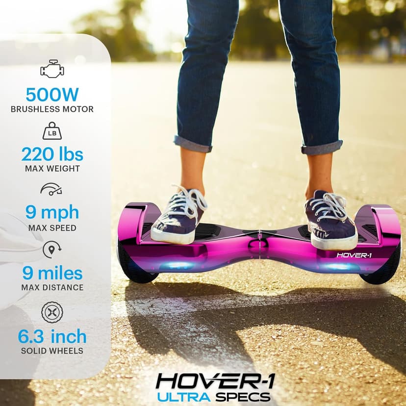 Hover-1 Ultra Electric Hoverboard - 9MPH Top Speed, 9 Mile Range, 400W Motor, Long Lasting Li-Ion Battery, Rider Modes: Beginner to Expert, 5HR Full Charge Self Balancing Scooter