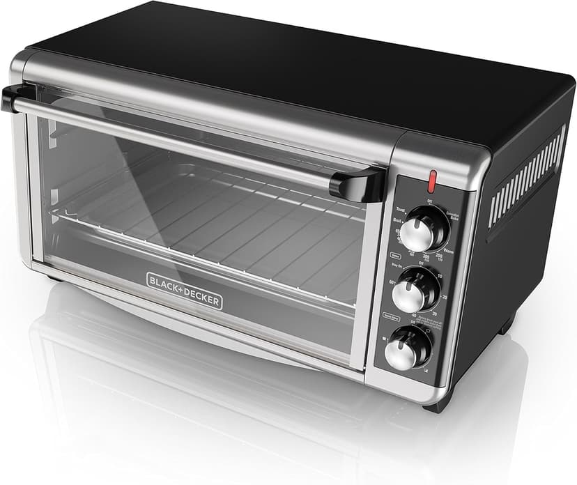 BLACK+DECKER 8-Slice Extra Wide Convection Toaster Oven, Fits 9"x13" Oven Pans and 12" Pizza, Bake, Toast, Broil, and Keep Warm Functions, Countertop Compact Design with Stainless Steel Finish