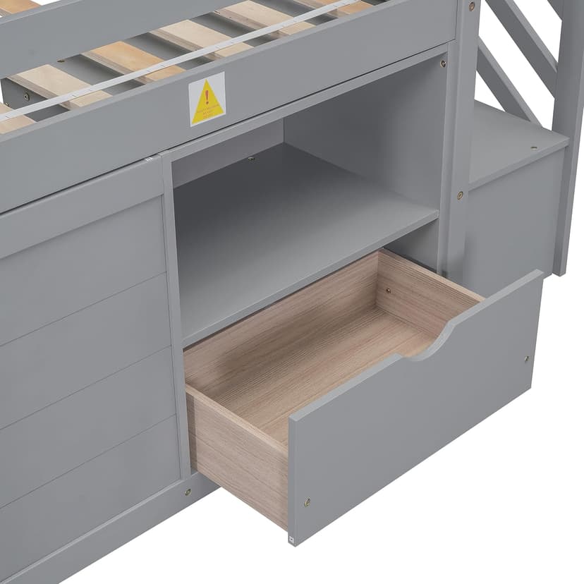 Bellemave Twin Size Low loft Bed for Kids,Wood Loft Beds,Modern Farmhouse Twin loft Bed,Loft Bed with Storage, No Box Spring Needed,for Kids,Gray