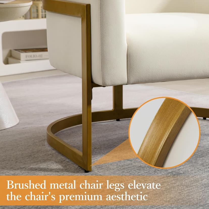 Modern Off-White Accent Chair, Velvet Barrel Chair Padded Seat, Upholstered Comfy Armchair for Reading/Living Room/Bedroom/Club Side Chairs with Luxury Gold Frame