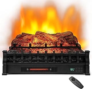 Tangkula 26” Infrared Quartz Electric Fireplace Log Heater with Realistic Pinewood Ember Bed, Electric Fireplace Heater Insert with Overheat Protection, Thermostat, 8H Timer, Remote Control, 1500W