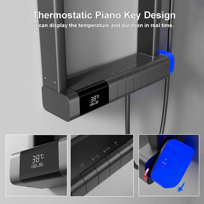 Thermostatic Shower System, 2025 Innovative 6 Functions Shower Faucet Set, LED Digital Display, 5 Piano Keys, 40x10cm Shower Head Sets Complete and Handheld, Bathtub Faucet, 59A Copper