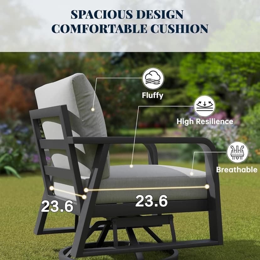 Outdoor Patio Furniture Set 4-Piece, Aluminum Swivel Rocking Chairs with All-Weather Cushions, Modern Patio Conversation Set for Deck, Porch, Garden (Dark Grey)