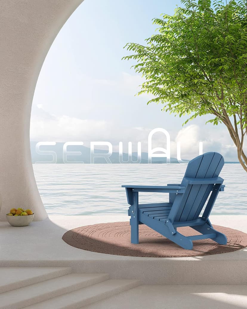SERWALL Foldable Adirondack Chair Set of 4 for Patio Garden Outdoors Fire Pit-Ocean Blue