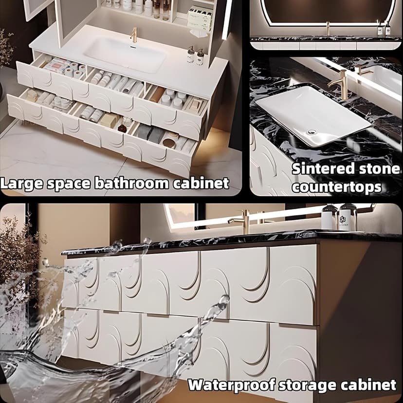 Bathroom Vanity with Sink - Elegant Bathroom Sink Cabinet, Floating Vanity with Smart Anti-Fog Mirror, Multi-Layer Thick Solid Wood Material - Complete Accessories (White, 40")