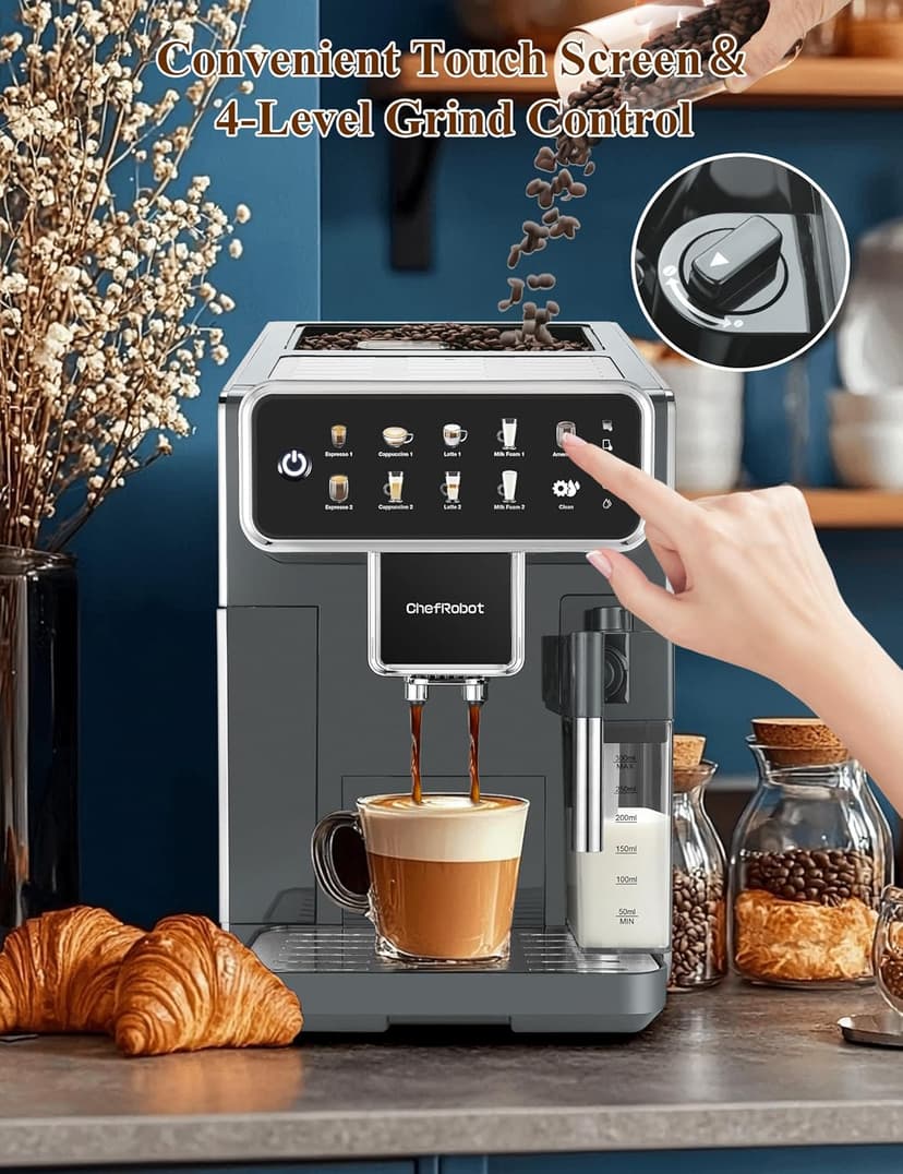 Fully Automatic Coffee Maker with Built-in 3-Level Grinder Expresso/ Cappuccino/Latte/Americano Coffee Machines with Self-Cleaning Function 12 Cup Coffee Machine for Home/Office (Coffee Maker-Gray)