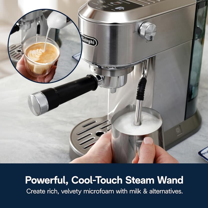 De'Longhi Dedica Duo Compact Espresso Machine - Stainless Steel Coffee Maker with Milk Frother Wand- for Espresso, Cold Brew, Hot & Iced Coffee, Cappuccinos, Lattes & Home Barista Brewing