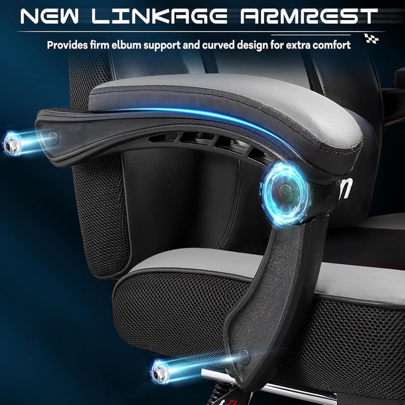Meilocar Gaming Chair for Adult, Computer Chair with Footrest Video Game Chair Big and Tall Gaming Chair with Massage Lumbar Support, Adjustable Height and 360° Swivel Seat(Grey)