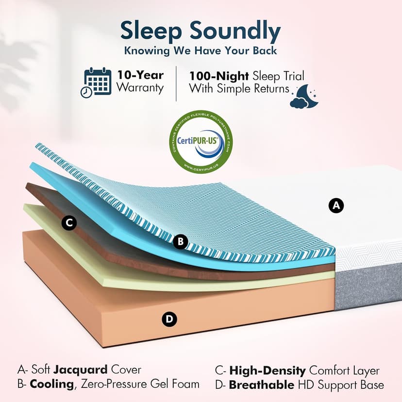 SFE Adjustable Bed with Mattress & Massage, Twin XL Adjustable Bed Frame + Medium Mattress - Cooling Gel Memory Foam Mattres, USB, UnderBed Light, Wireless Remote